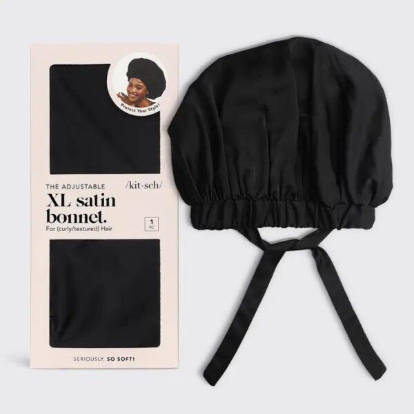 KITSCH___Satin_Sleep_Xl_Adjustable_Bonnet___Black